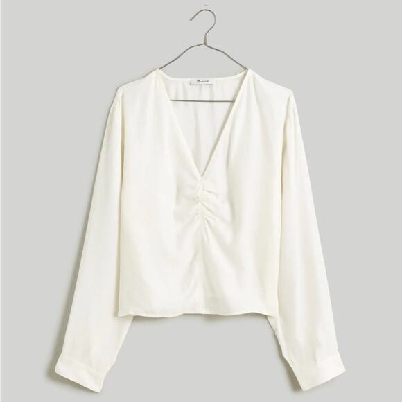 NWT Madewell Brushed Ruched-Front Top in Lighthouse White NN960 Size 12 - Picture 4 of 10